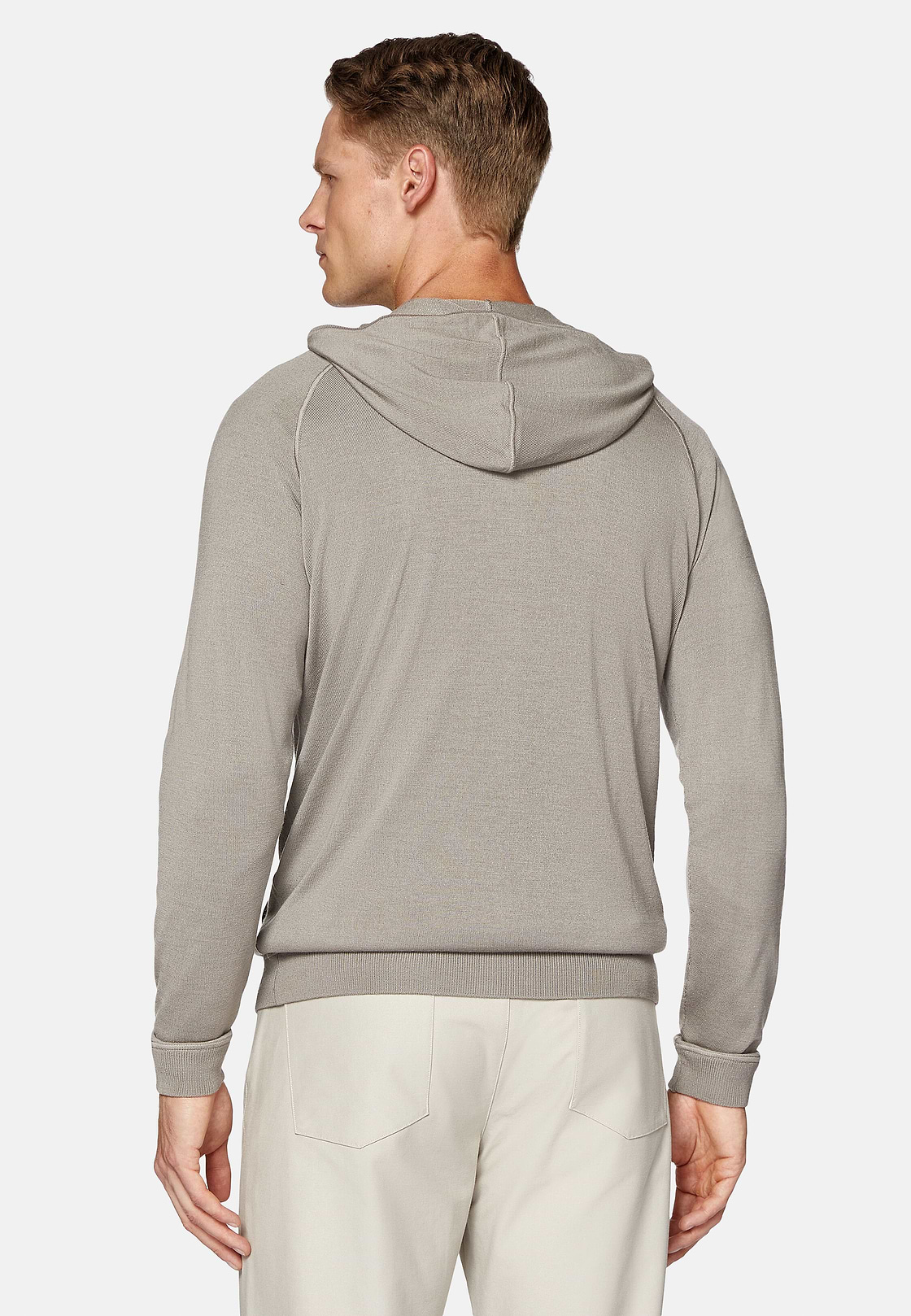 Maglia Full Zip Con Cappuccio Taupe In Lana Merino, Taupe, hi-res