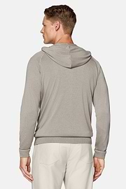 Maglia Full Zip Con Cappuccio Taupe In Lana Merino, Taupe, hi-res