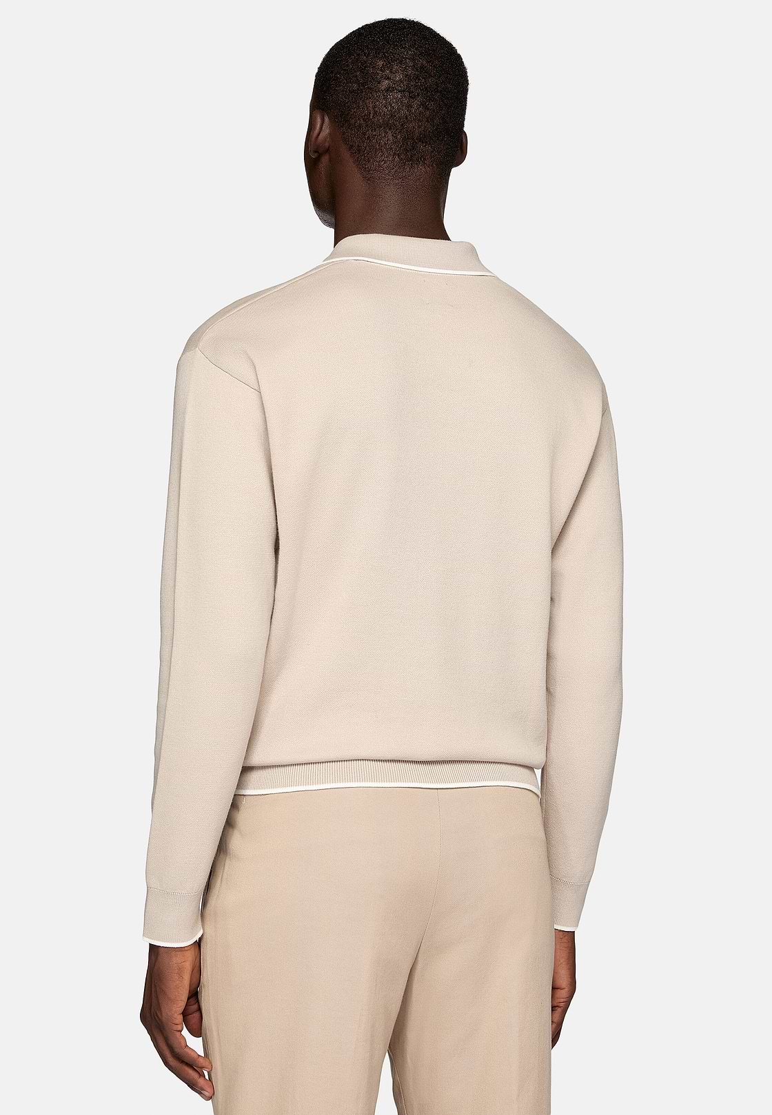 Taupe Polo Jumper In Organic Cotton And Nylon, Sand, hi-res