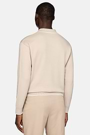 Taupe Polo Jumper In Organic Cotton And Nylon, Sand, hi-res