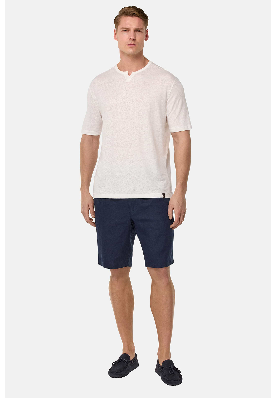 Bermudas in Linen, Navy blue, hi-res