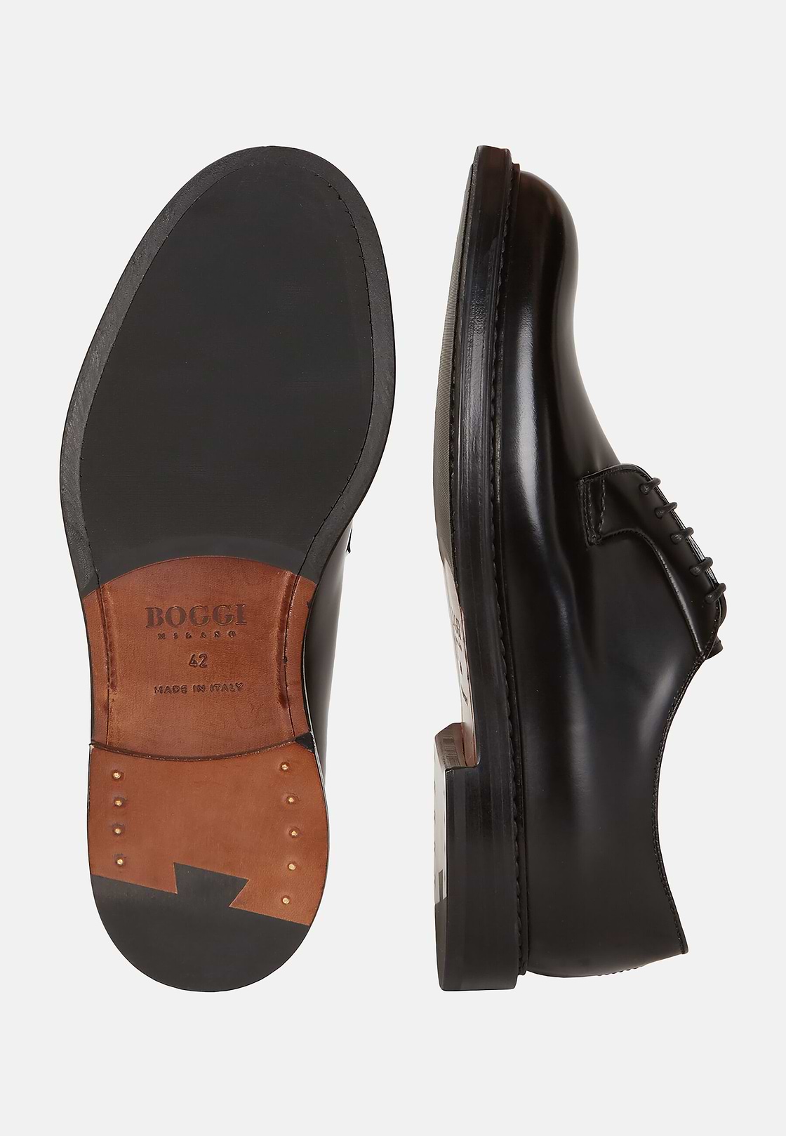 Leather Derby Shoes, Black, hi-res