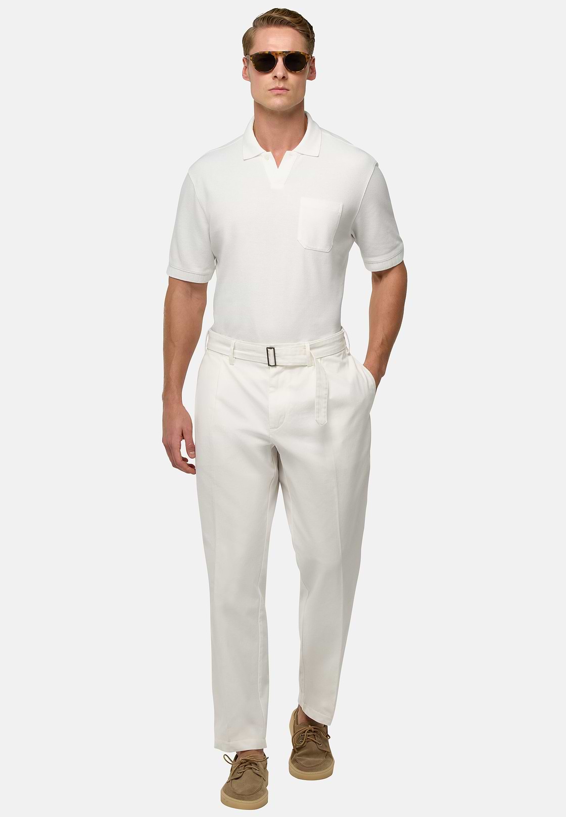Cotton Piqué Polo Shirt, White, hi-res