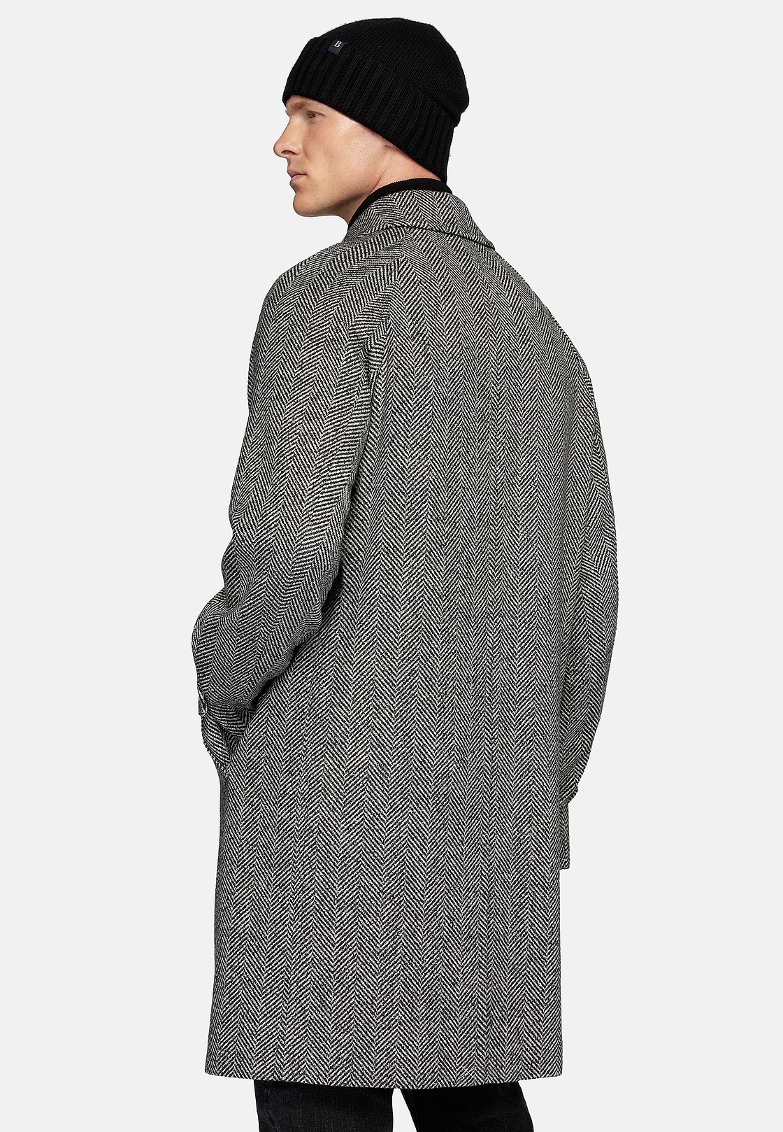 Single-breasted Wool Coat, Black - White, hi-res