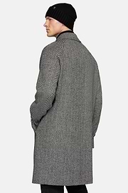Single-breasted Wool Coat, Black - White, hi-res