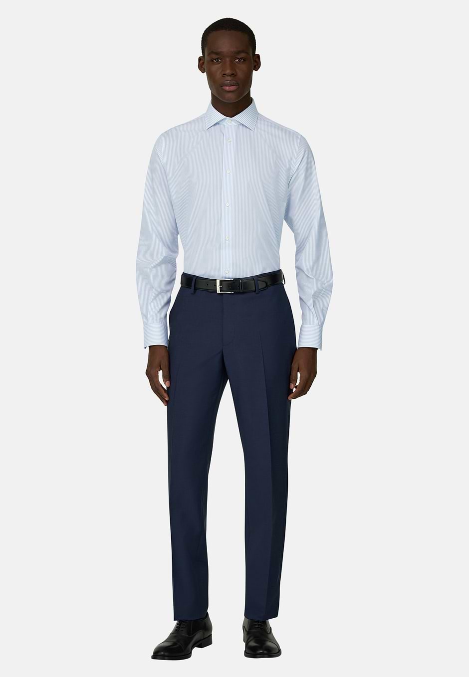 Camisa De Rayas De Algodón Corte Regular, Azul claro, hi-res