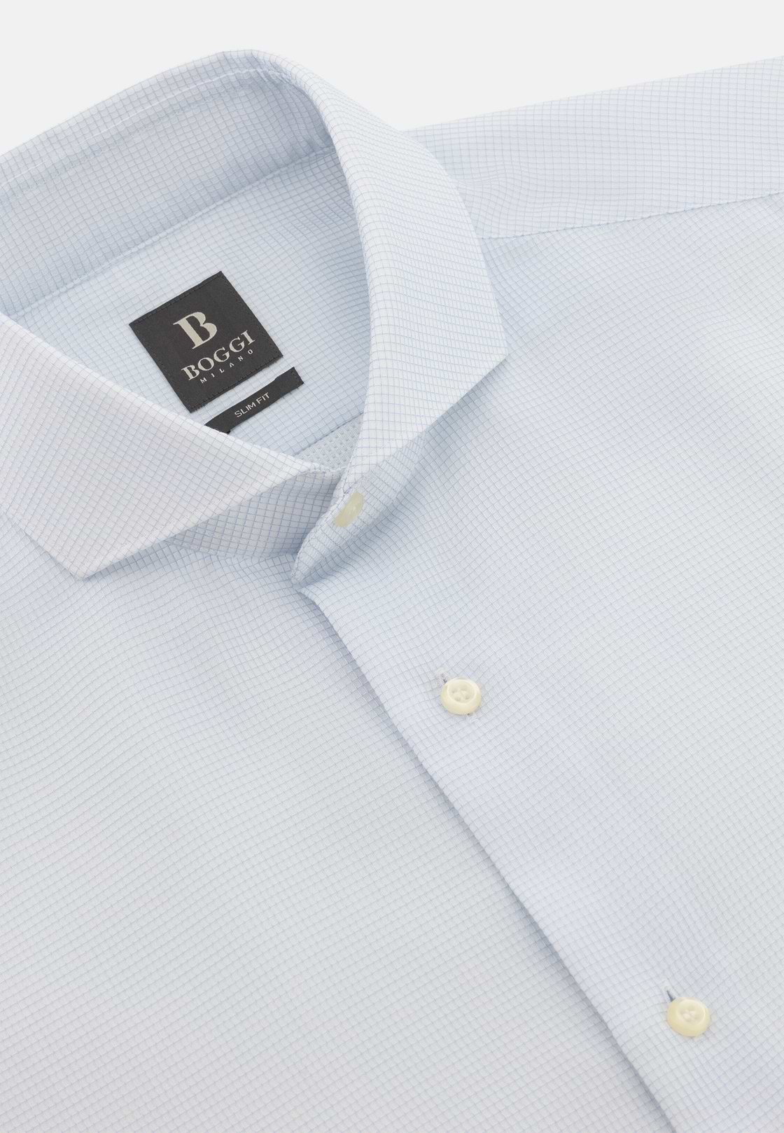 Slim Fit Checked Cotton Shirt, Light Blue, hi-res, 5