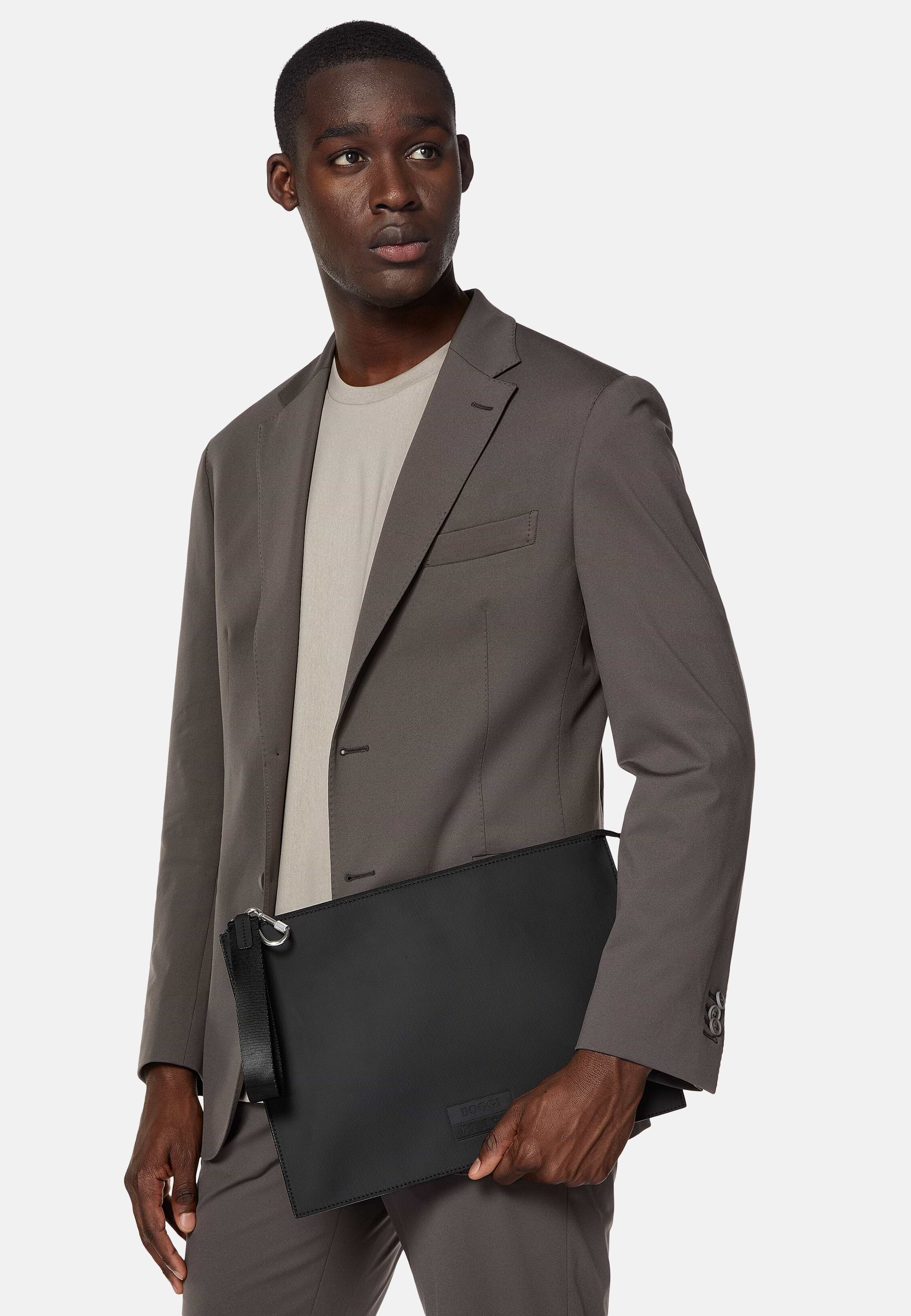 Boggi Milano Recycled Polyester Technical Fabric Clutch Bag Man Black