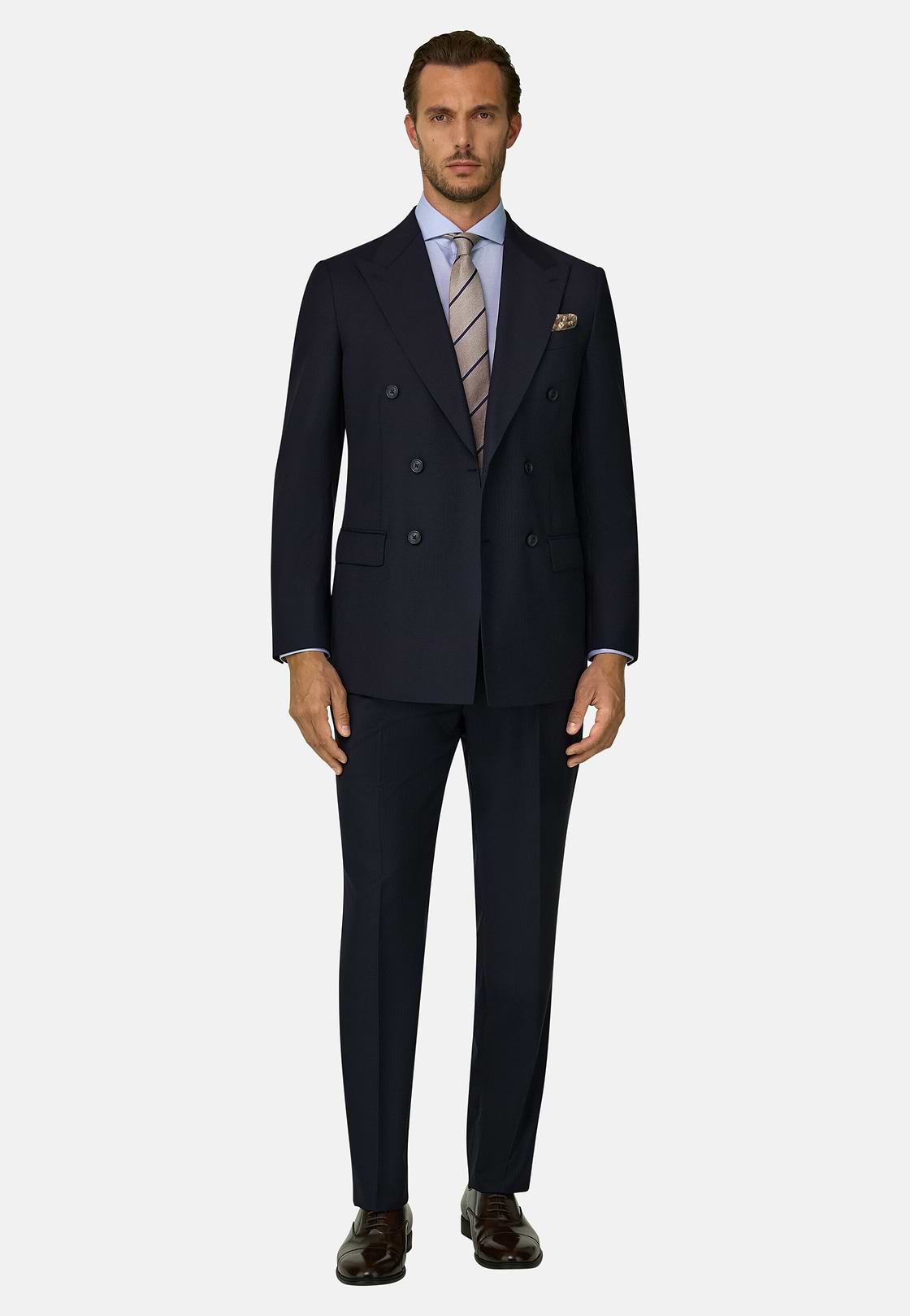 Suit Herringbone Double-Breasted 100% Wool, Navy blue, hi-res, 2