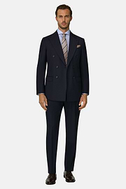 Suit Herringbone Double-Breasted 100% Wool, Navy blue, thumb, 2