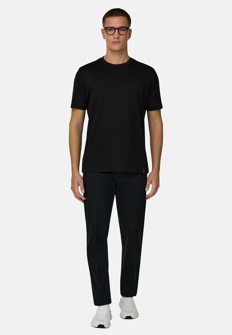 T-shirt In Misto Seta, Nero, hi-res