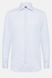 Camicia A Righe In Dobby Di Cotone Slim Fit, Azzurro, hi-res