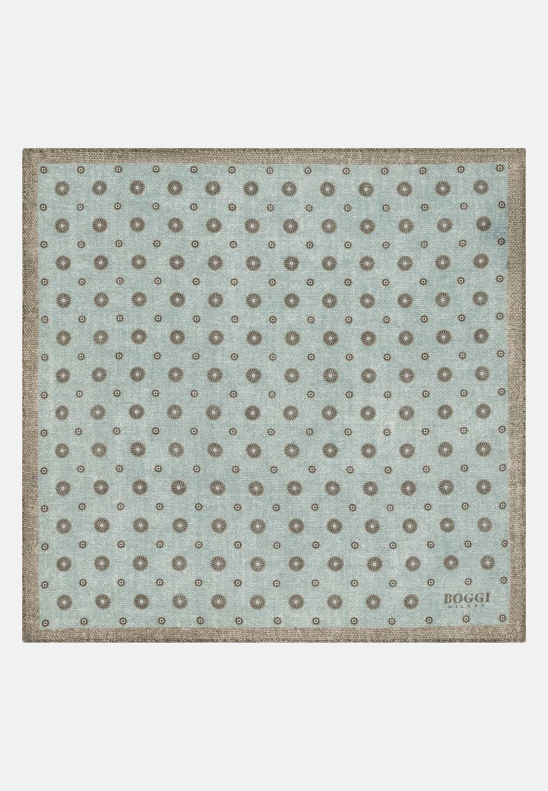 Medallion Linen Pocket Square, Green, hi-res, 2