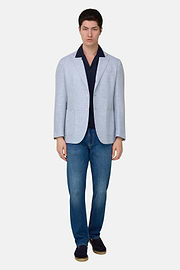Herringbone Linen and Wool Jacket, Light Blue, thumb, 1