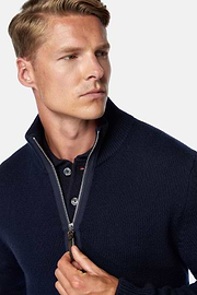 Navy Cashmere Full Zip Jumper, Navy blue, hi-res