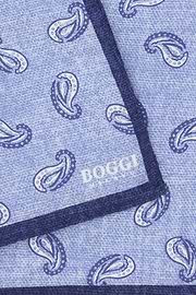 Paisley Print Silk Pocket Square, Light Blue, thumb, 3