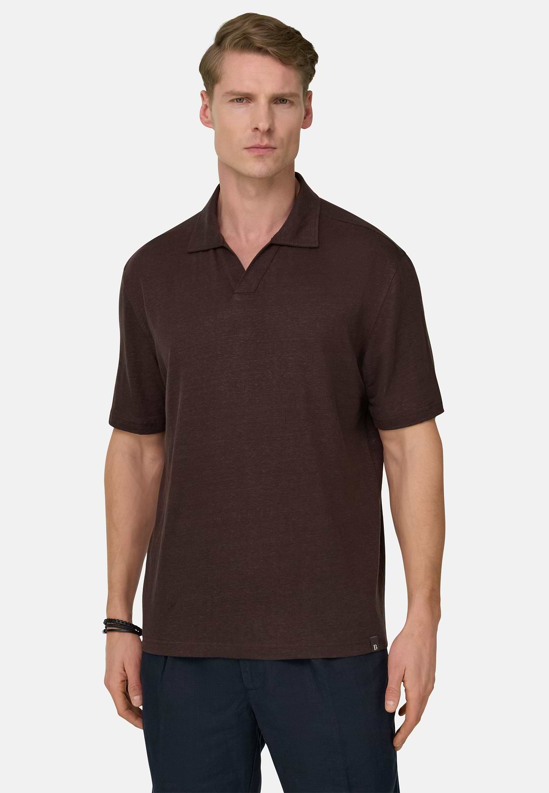 Polo En Jersey De Lin Extensible, Marron foncé, hi-res, 1