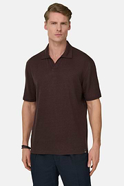 Polo En Jersey De Lin Extensible, Marron foncé, thumb, 1
