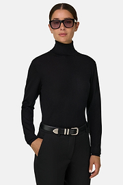 Turtleneck Jumper in Merino Wool Silk, Black, thumb, 1