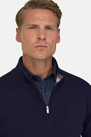 Quarter-Zip Jumper in Cashmere Blend, Navy blue, thumb, 3