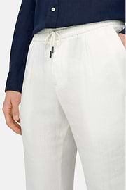 Linen Coulisse Pants, White, thumb, 5