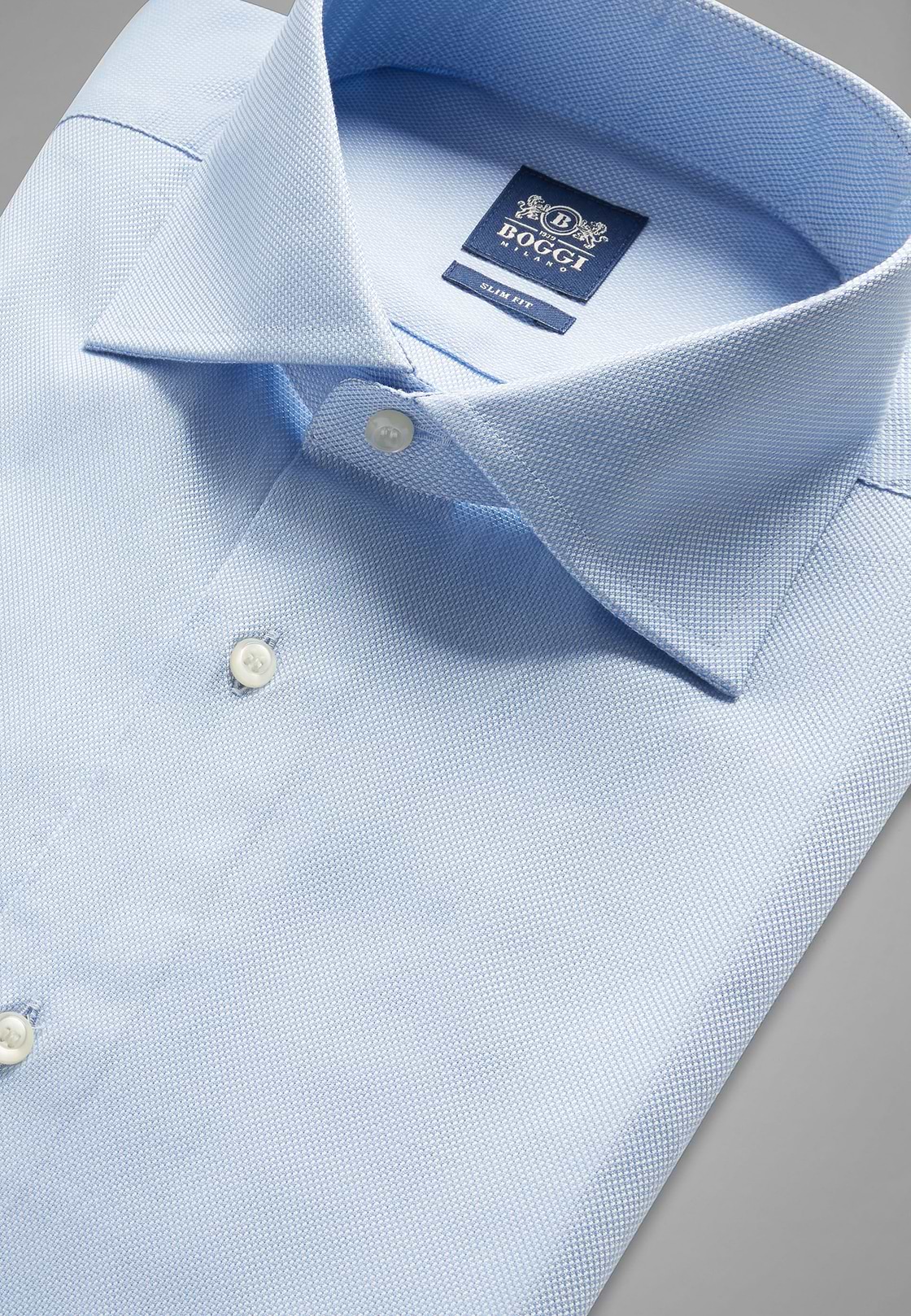 Camisa azul en algodón dobby slim fit, , hi-res, 2