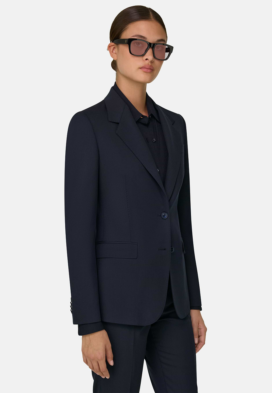 Blazer Enkelrij Gemengd Wol, Navy blue, hi-res