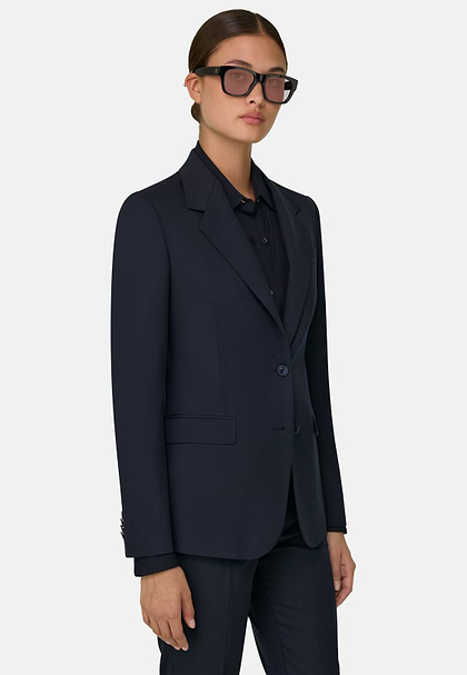 Marynarka Jednorzędowa z Mieszaniny Wełny, Navy blue, hi-res