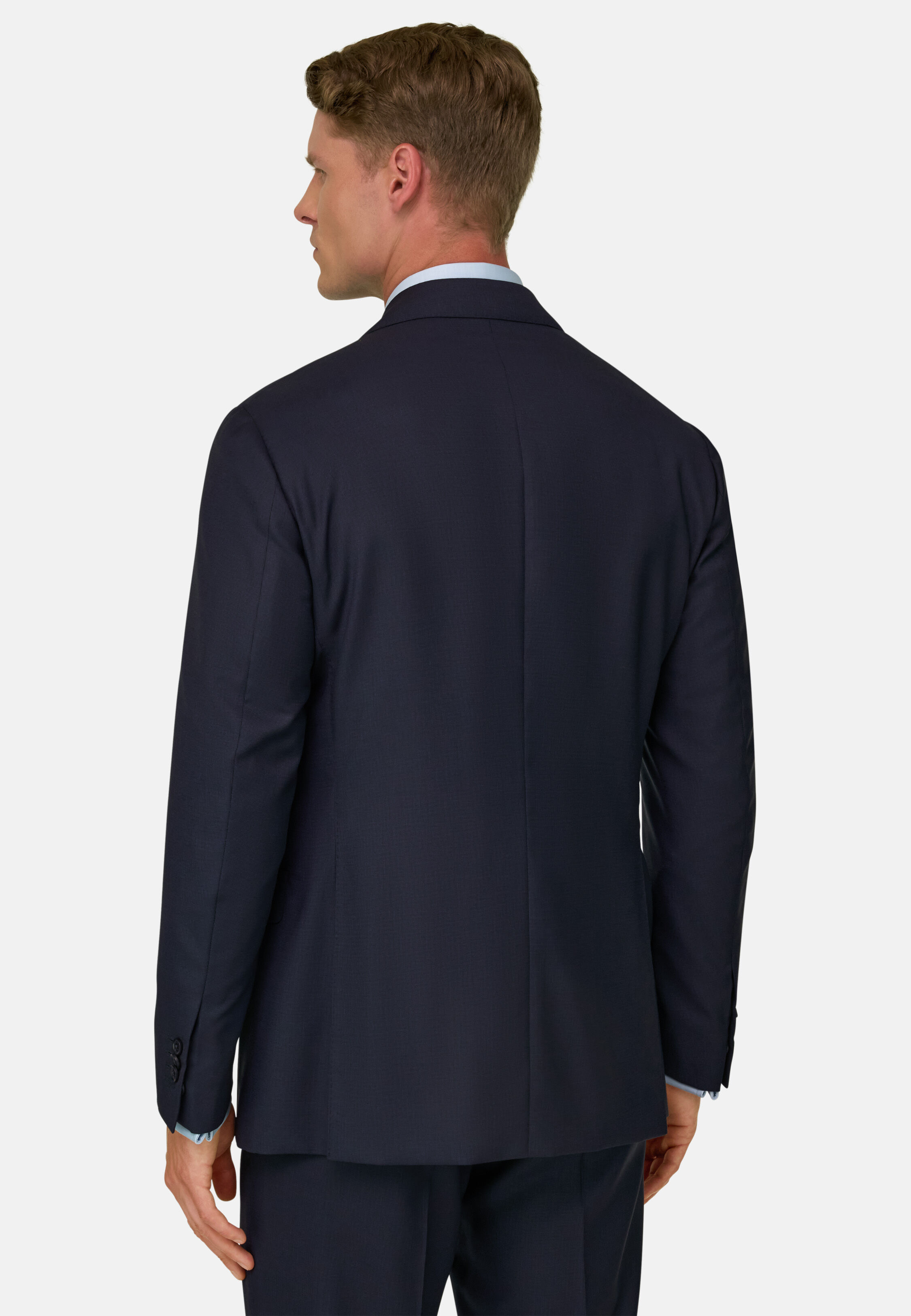 Men's Navy Jacket in Woven Micro Textured Wool Fabric, Navy blue