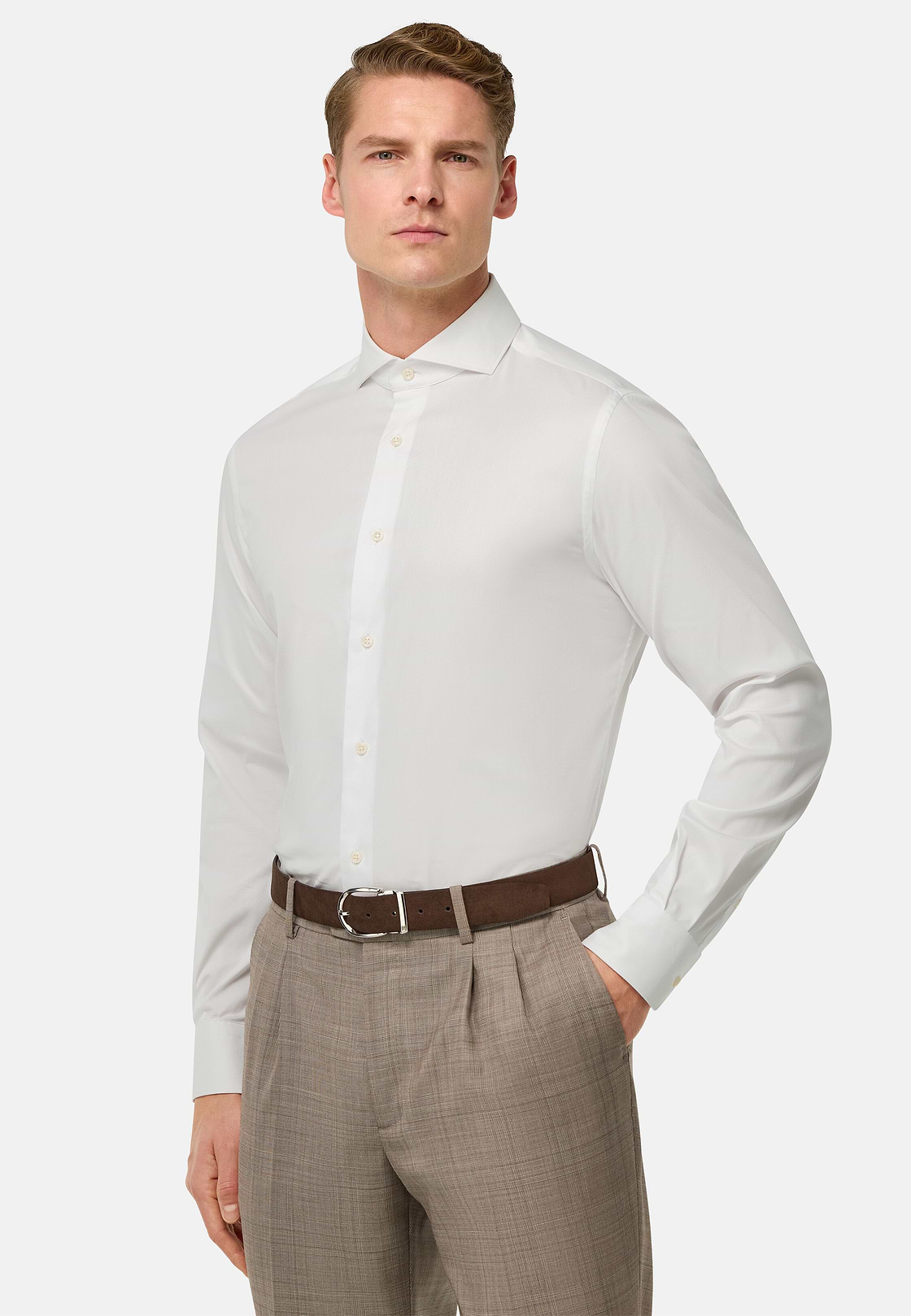 Chemise En Coton Nylon Extensible Slim Fit, Blanc, hi-res
