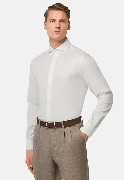 Slim Fit Stretch Cotton and Nylon Shirt, White, hi-res