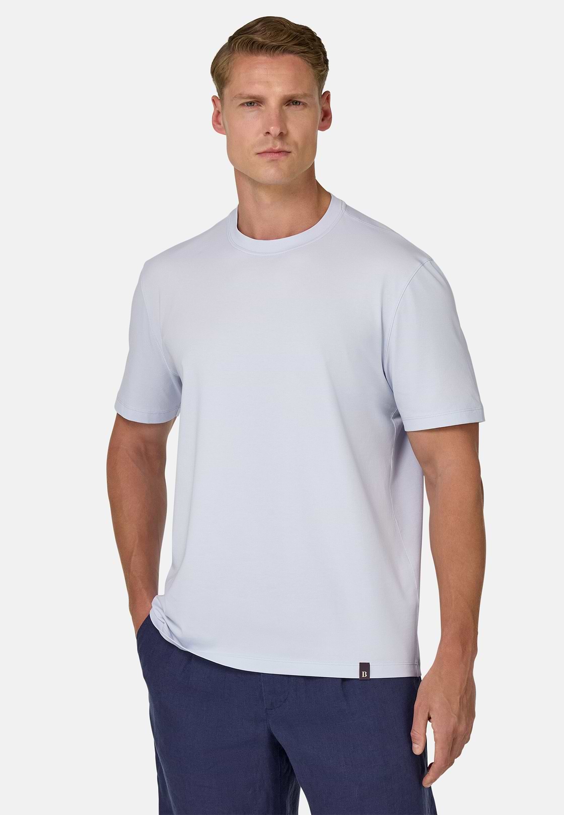 T-Shirt In Stretch Supima Cotton, Light Blue, hi-res