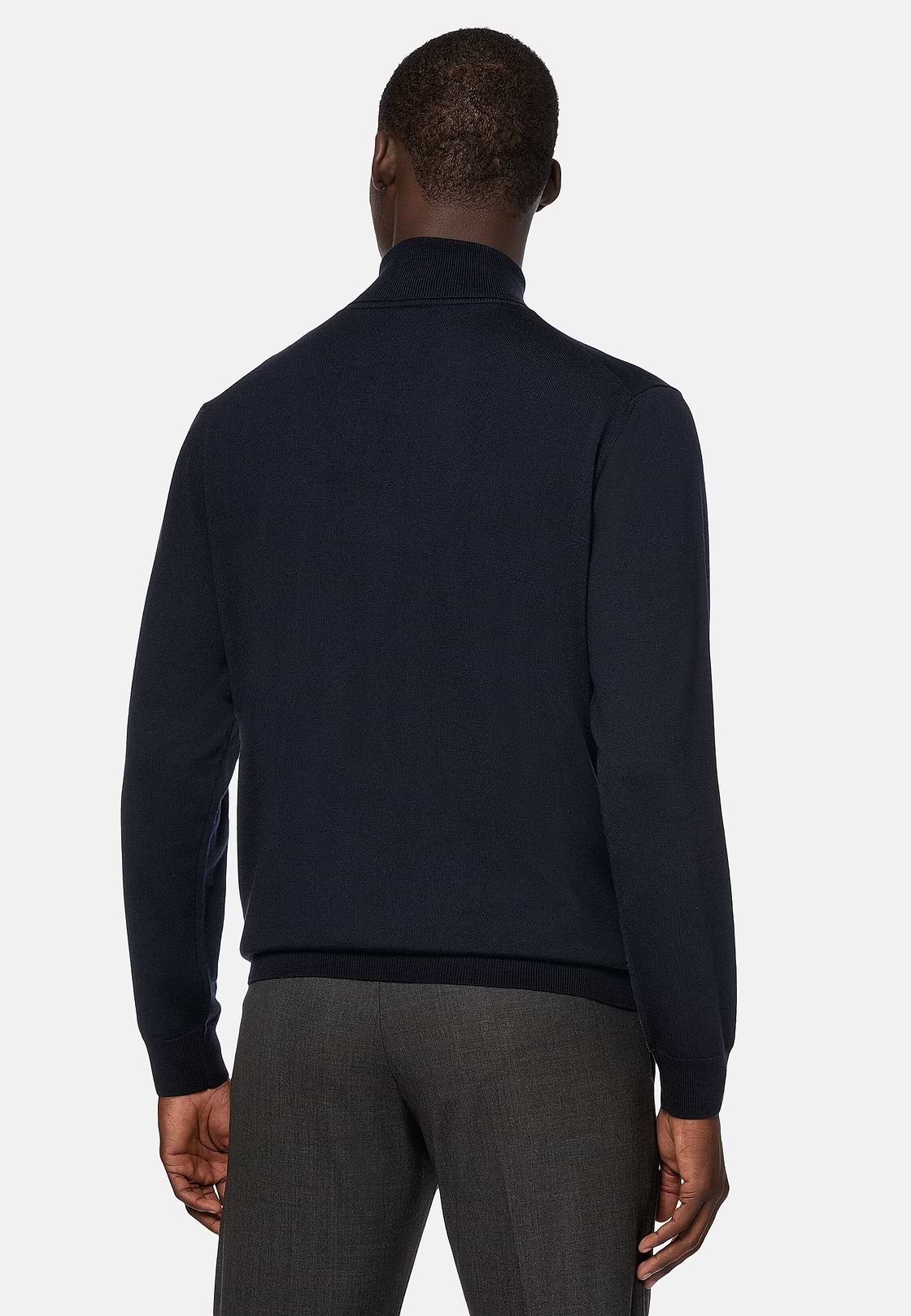 Merino Wool Polo Neck Jumper, Navy blue, hi-res