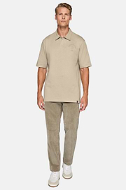 Organic Cotton Blend Jersey Polo Shirt, Taupe, hi-res