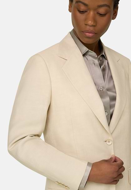 Linen Blend Jacket, Cream, hi-res