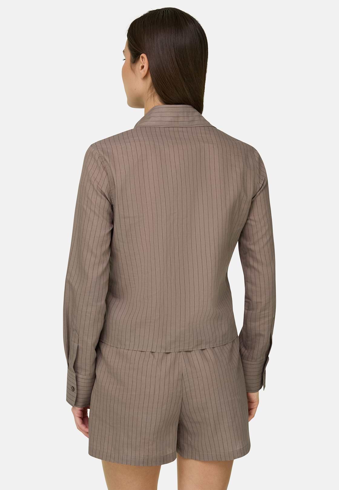 Camicia Gessata in Misto Lino E Cotone, Marrone, hi-res, 3