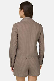 Camicia Gessata in Misto Lino E Cotone, Marrone, thumb, 3