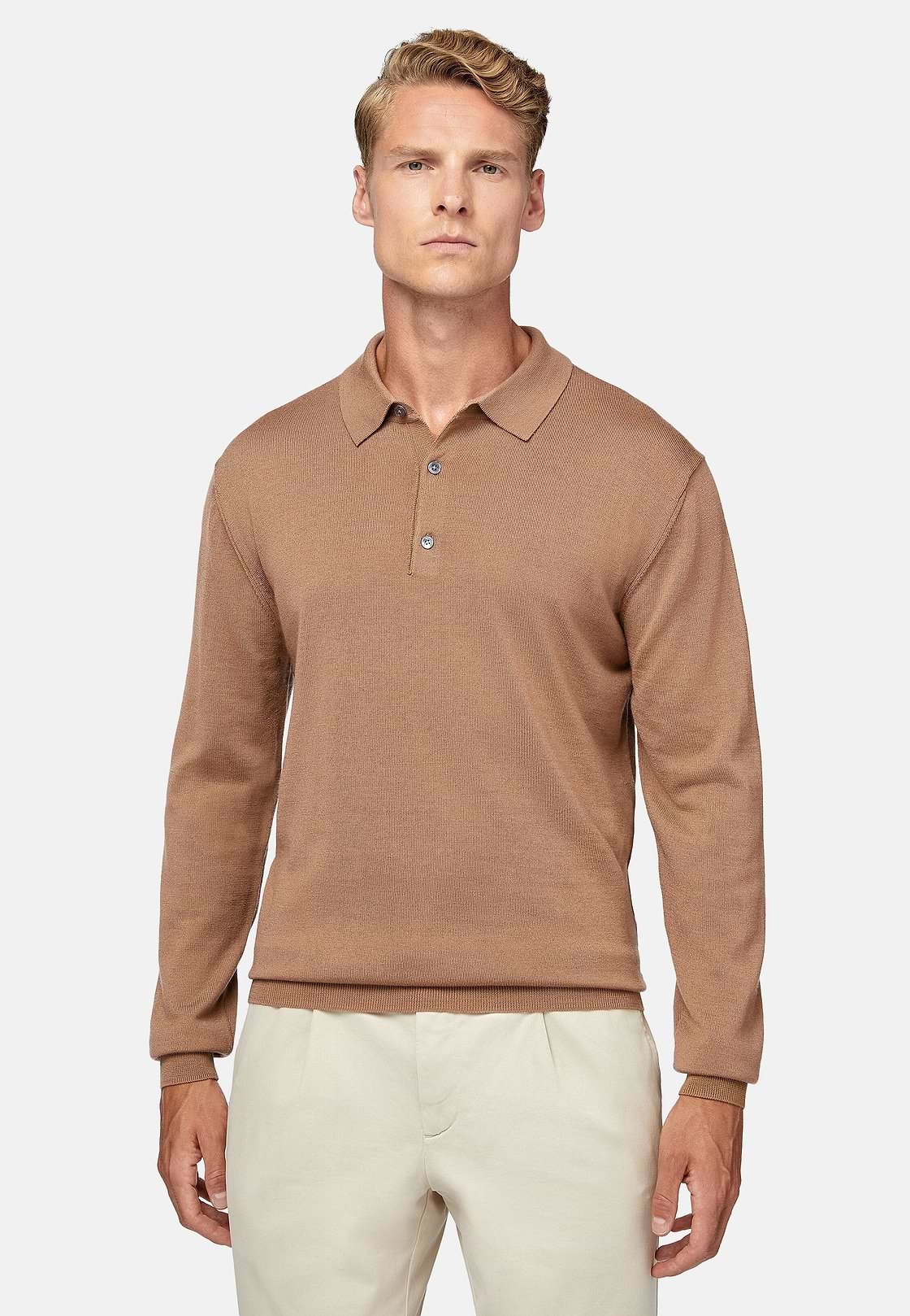 Polo Di Maglia Nocciola In Lana Merino, Nocciola, hi-res