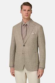 Micro Textured Jacket in Wool and Silk, Beige, thumb, 2