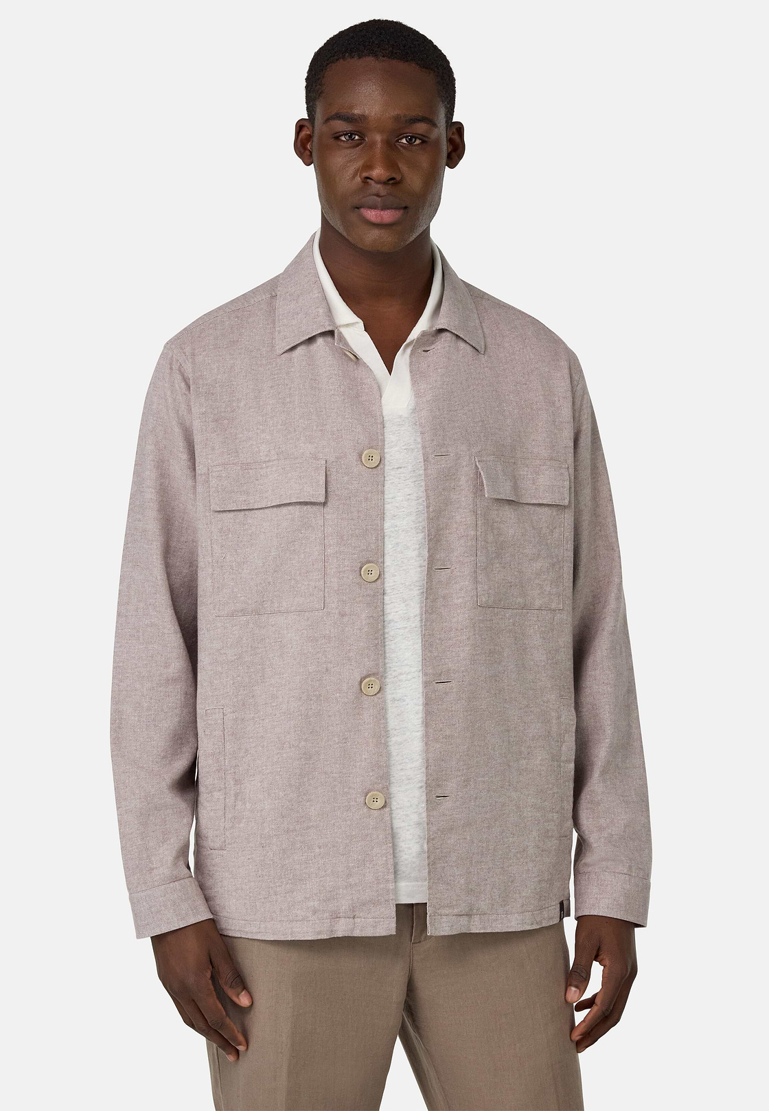 Veste Chemise Link En Coton Et Lin, Taupe, hi-res