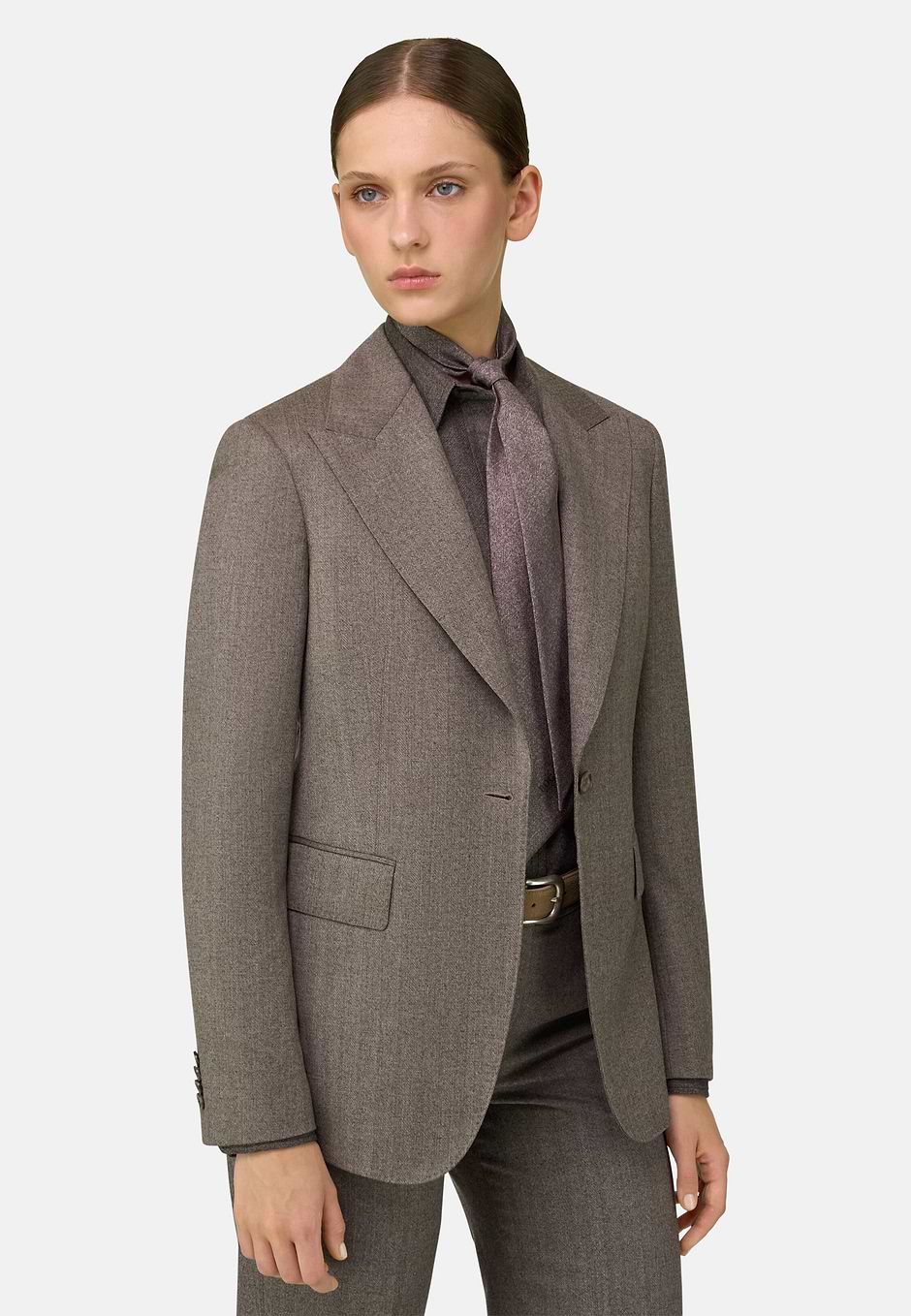 Blazer van Wol Enkelrij, Taupe, hi-res