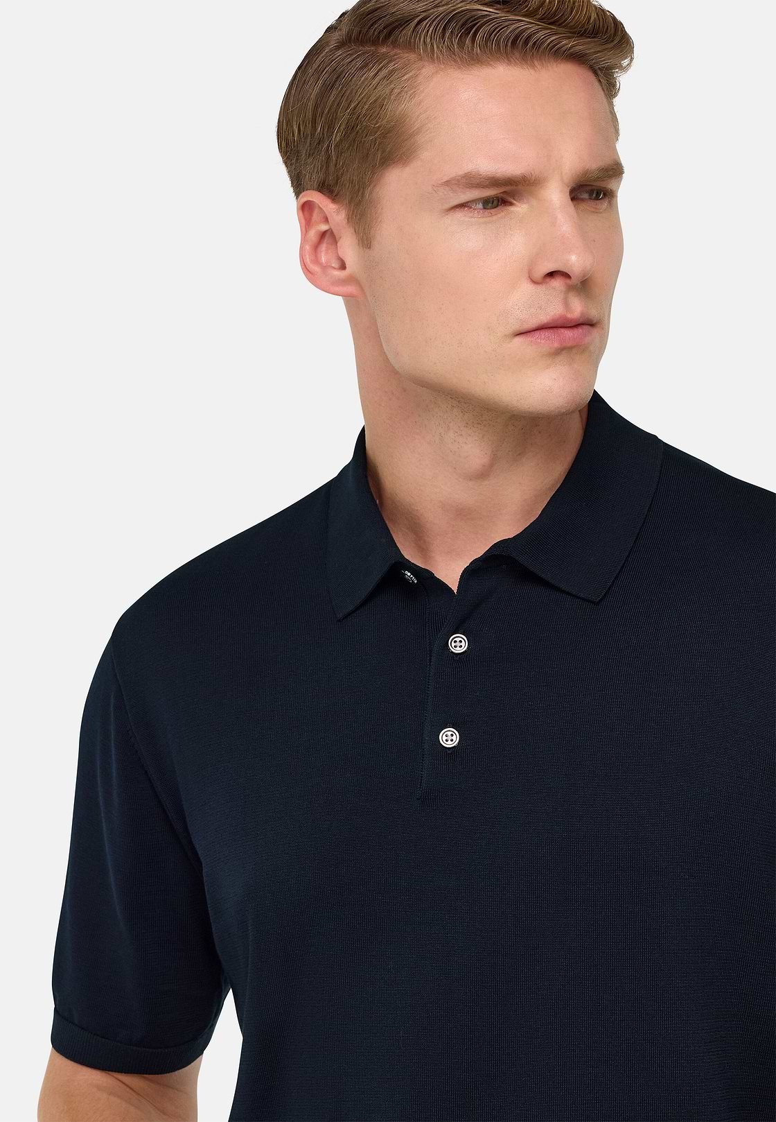 Polo En Maille De Coton Et Soie, bleu marine, hi-res