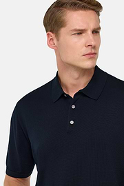 Polo En Maille De Coton Et Soie, bleu marine, hi-res