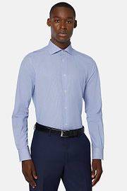 Micro Striped Windsor Collar Shirt Regular Fit, Medium Blue, hi-res