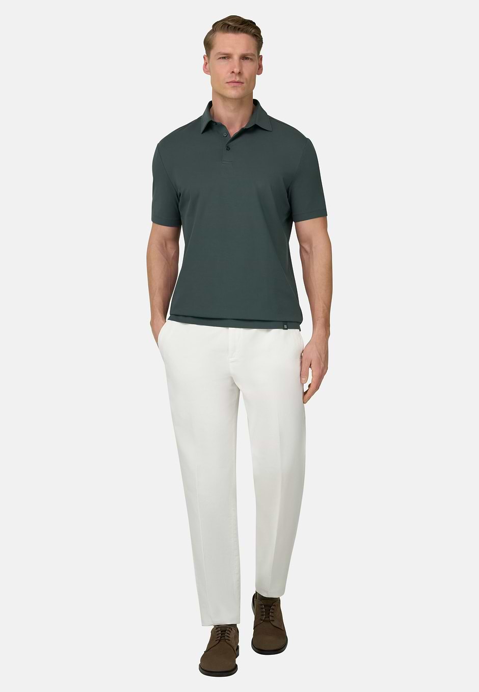 Polo Shirt In Stretch Pima Cotton, Green, hi-res