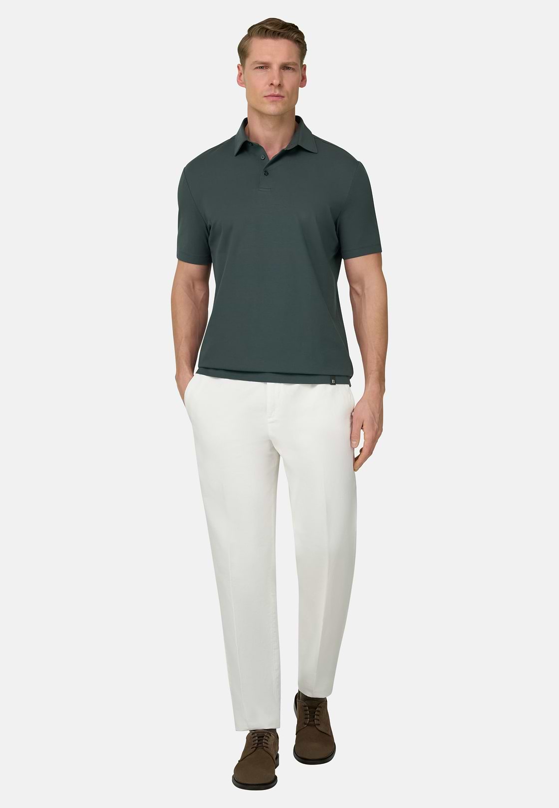 Polo Shirt In Stretch Supima Cotton, Green, hi-res, 2