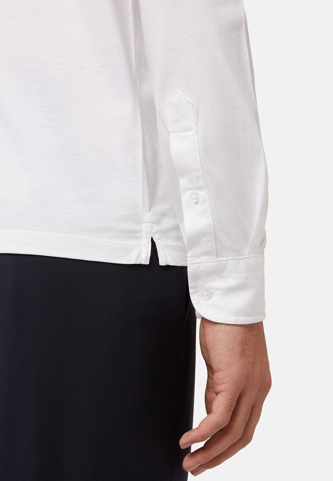 Polo In Jersey Di Cotone Pima Regular Fit Manica Lunga, Bianco, hi-res