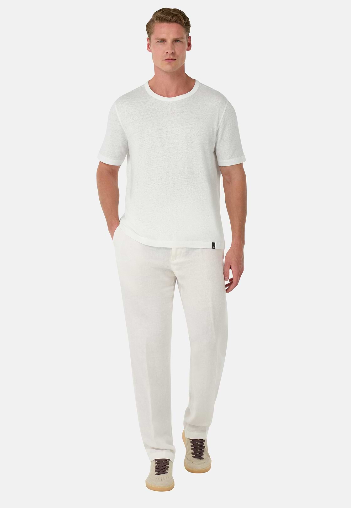 T-Shirt in Stretch Linen Jersey, White, hi-res