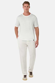 T-Shirt in Stretch Linen Jersey, White, hi-res