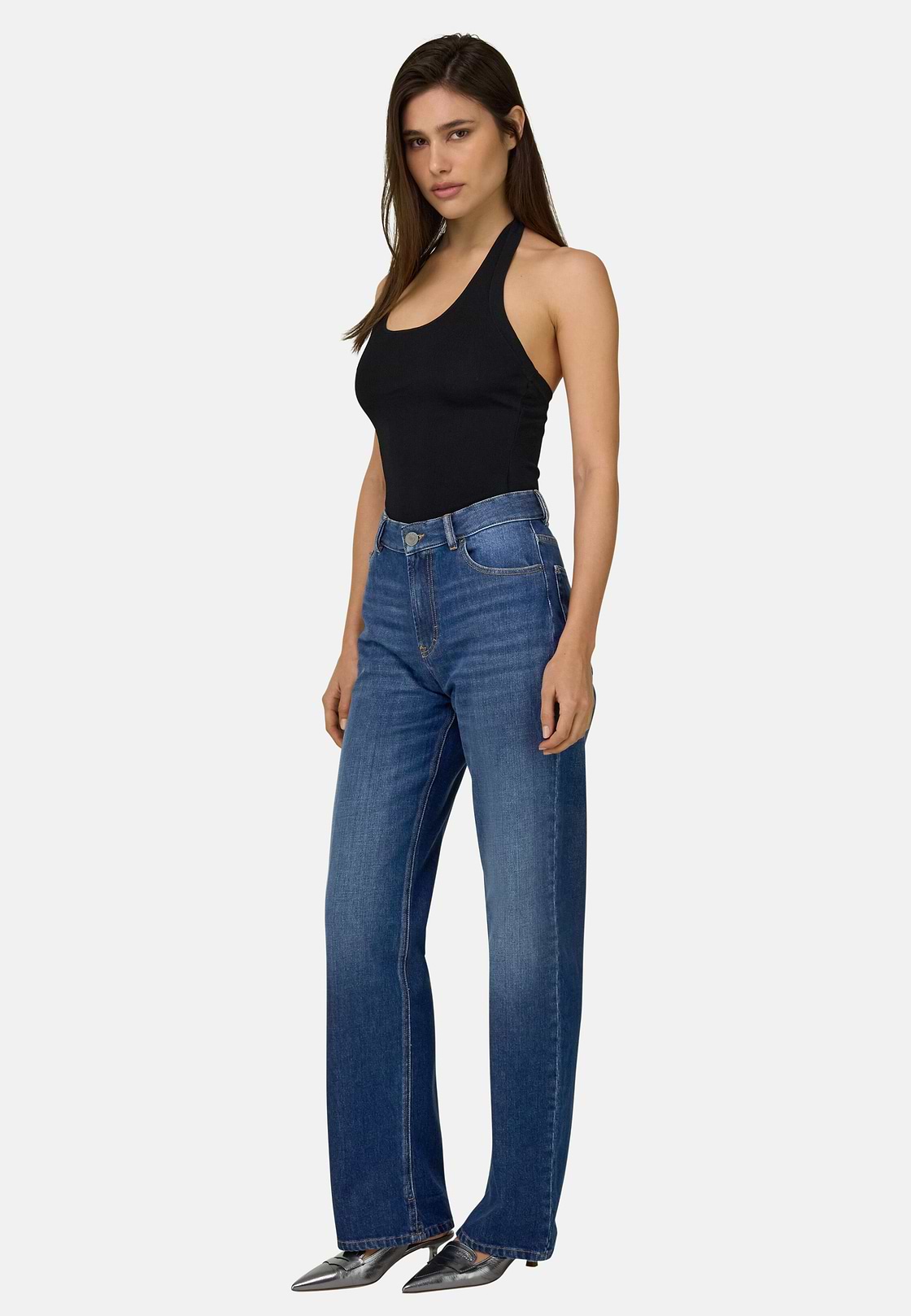 Cotton Denim Jeans, Medium Blue, hi-res, 2